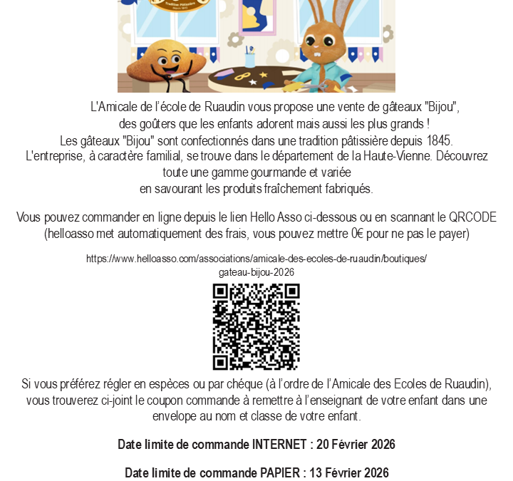 Vente gâteaux BIJOU